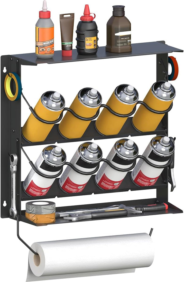 Spray Paint Can Holder with Paper Towel Holder for Home Garage Organizer,