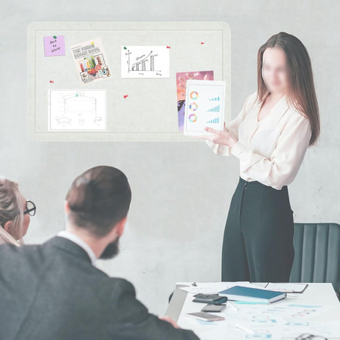 Large Beige White Cork Board 28"x16" with 50 Push Pins & Sticky Notes, Self-Adhesive Bulletin Board for Home & Office