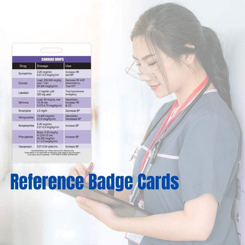 Cardiac Drips Reference Vertical Badge Card, Excellent Resource for Nurses and Nursing Students