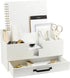 White Wood Office Desk Organizers and Accessories, Small Desk Organizer with Drawer for Home Office