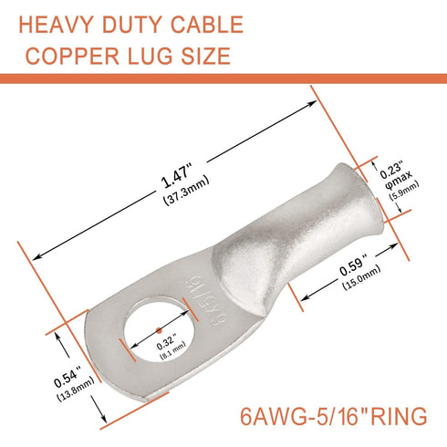 4 Pack 6 AWG 3/8 Lugs & 6 AWG 5/16 Lugs, Tinned Copper Terminal Connectors with Dual Wall Adhesive Heat Shrink