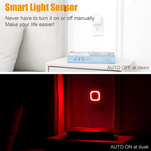 YUNLEX 6 Pack 0% 3-Level Red Night Light with Dusk to Dawn Sensor, Eye-Care Reflected Glow, Blue Light True Red LED