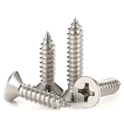 #8 x 1 Flat Head Sheet Metal Screws - 100 PCS, 304 Stainless Steel 18-8, Self Tapping Wood Screws