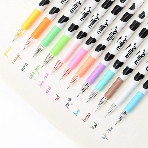 Yansanido 24 Pcs Kawaii Cow Design Gel Pen, 12 Colors for Office School Home Travel and Gift