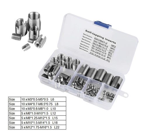 50Pcs Quick Thread Insert with Storage Case, M3 Self Tapping Thread Insert, Stainless Steel Repair Tool