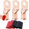 TKDMR 4pcs 2/0 AWG-3/8" Battery Lugs - Heavy Duty Copper Wire Lugs with 3:1 Heat Shrink Tubing