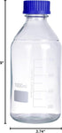 4 Pieces 1000 mL Graduated Round Glass Reagent Media/Storage Bottles with GL45 Blue Polypropylene Screw Cap