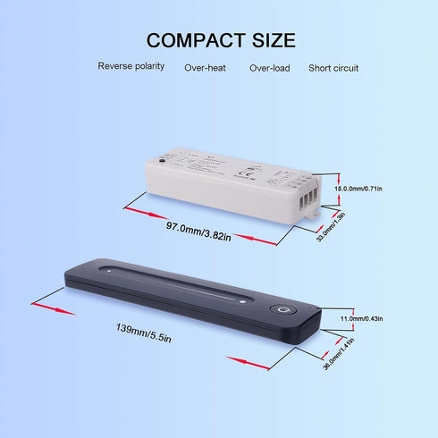 Dimmer 5V-36V 8A Dimming JOYLIT LED Switch with Remote, DC Magnetic Wall-Mounted RF Wireless Control, Sensitive Touch