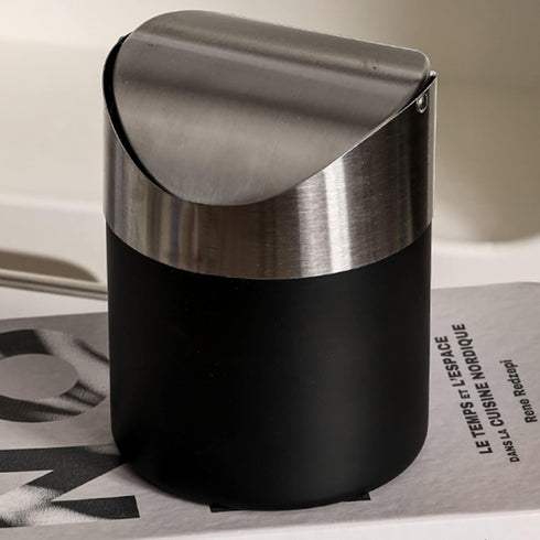 ZOOFOX Set of 2 Mini Trash Cans with Swing Lid, Brushed Stainless Steel Countertop Garbage Bins for Office