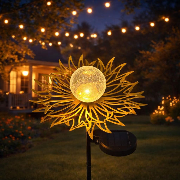 Solar Garden Lights Outdoor Decor, Metal Flower Stake Light with Warm White