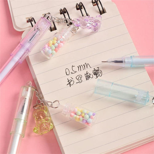 Katartizo 1PC Cute Drifting Bottle Bear Pendant Gel Pen, Sweet Lovely Erasable Stationery for School Office Supplies