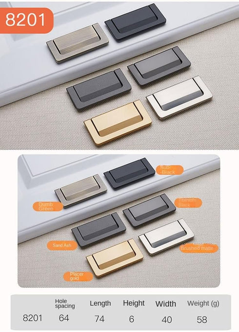 SANCHAKOU 4-Pack 64Mm Zinc Alloy Cabinet Pulls Bedside Table Concealed Buckle Flat Handle Sliding Door Drawer Tatami