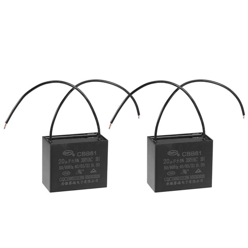 uxcell Ceiling Fan Capacitor CBB61 20uF 350V AC, 2 Wires Metallized Polypropylene Film Capacitor (2Pcs)