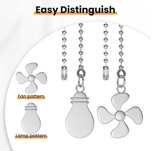 Ceiling Fan Pull Chain Extender, 2 Pcs 12 Inches Long Extension Pendant Ornament Set for Ceiling Fan & Light Lamp