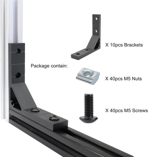 10Sets 78x78mm Black 2020 Aluminum Extrusion Connector Bracket for 2020 Series, 10Pcs Heavy Duty Corner Brackets
