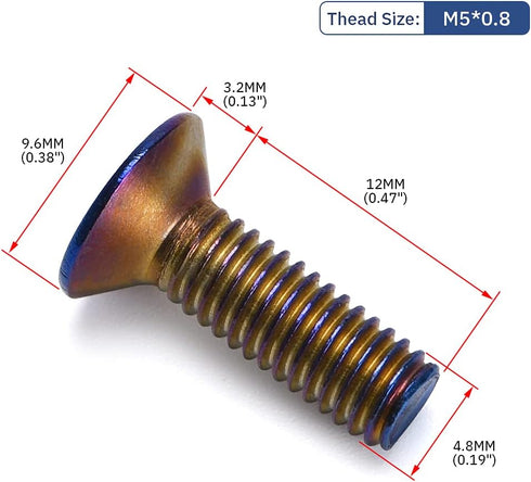 6pcs Steering Wheel Screw Bolts Taper M5×0.8 Length 15mm, Burnt Titanium Finish Flat Head
