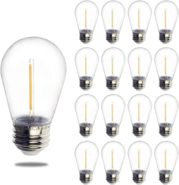 Jslinter S14 1W Outdoor String Lights Bulbs, Shatterproof & Waterproof, 2200K Warm White, 11W Equivalent, E26 Base