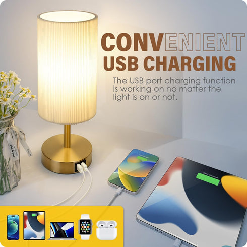 Yarra-Decor Bedside Lamp Set of Two with USB A+C Charging Ports, Touch Control Table for Bedroom, 3 Way Dimmable (LED