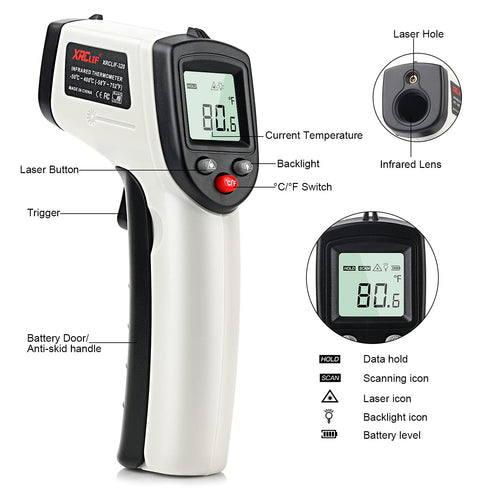 Non-Contact Digital Laser Infrared Thermometer, Handheld IR Temperature Gun for Kitchen Cooking BBQ Automotive