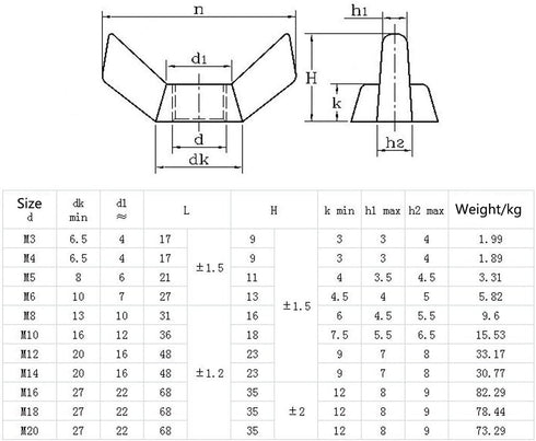 M10(3/8") 304 Stainless Steel Butterfly Wing Nut Set, DIN315, 6PCS