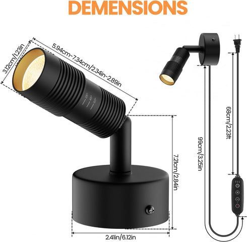5W Dimmable 5.9FT 2 Pack Zoomable LED Spot Lights Indoor Uplighting with Remote & Timer, Up Lights Indoor Plant