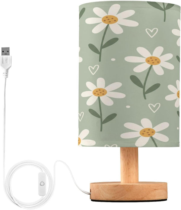 ALAZA Daisy Flower Heart Table Lamp for Bedroom USB Port Bedside Lamp