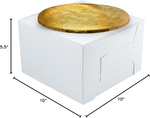 10" Combo Box Set - 10x10x5 1/2 White Cake Box with 10" Gold Round Drum 1/2"