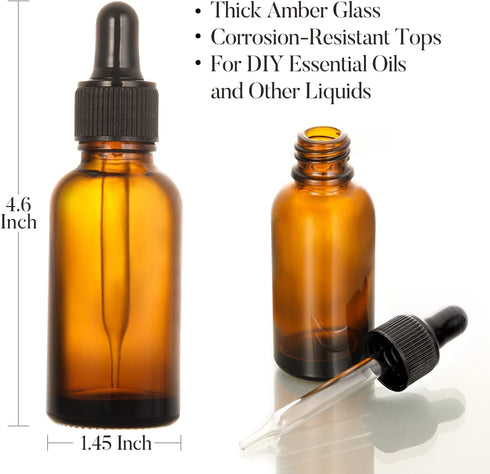 24 Pcs Dark Amber Dropper Bottles, 2 oz with 6 Small Funnels & 1 Long Glass Labels for Liquids