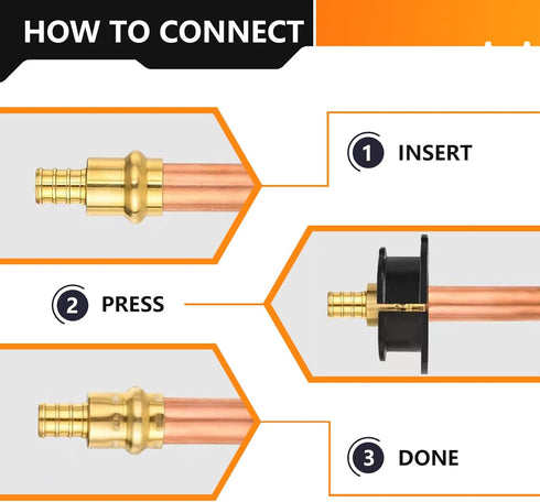 10-Pack LF Brass 1/2" PRESS X 1/2" PEX-A Expansion F1960 Coupling Adapter, Brass Press Fitting