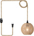 15ft Plug in Pendant Light with Cord Dimmable Switch Rattan Hanging Lamp