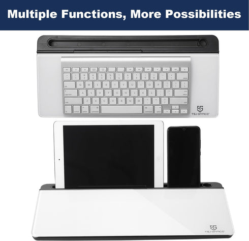 Small Glass Desktop Whiteboard Dry-Erase Board - Computer Keyboard Stand with Drawer, Desk Organizers