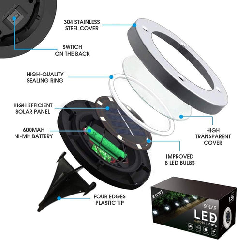 ZGWJ Solar Ground Lights - 8 LED Waterproof Garden Lights for Yard Walkway Patio Lawn Decoration