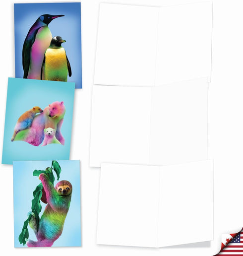 The Best Card Company Assorted Blank Greeting Card Box Set, 20 Cards + Envelopes, 10 Unique Designs, Colorful Creatures