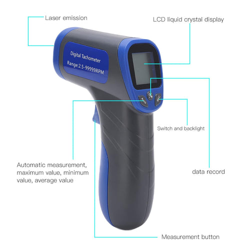 Industrial Tachometers Gauge, Digital Photoelectric RPM Meter, Non-Contact RPM Gun Tachometer with LCD Display