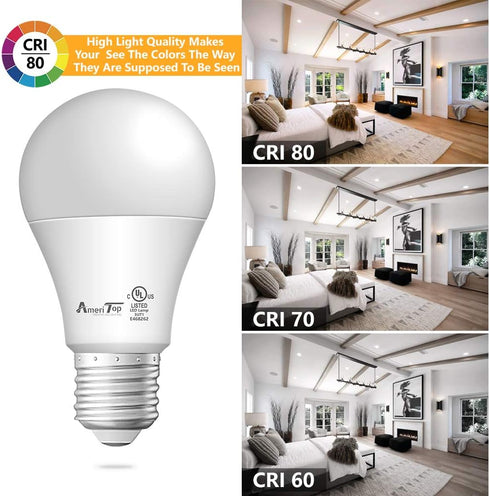AmeriTop A19 LED Light Bulbs, 6 Pack, Efficient 9W (60W Equivalent), 830 Lumens, UL Listed, Non-Dimmable, E26 Standard