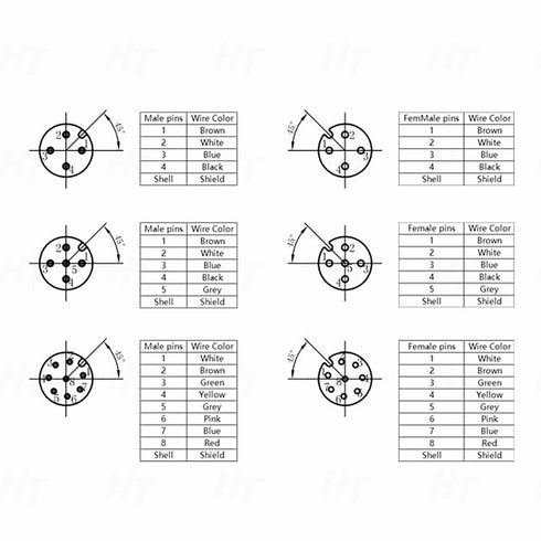 M12 A Coding 4 Pin Female Actuator Sensor Signal Cable to Bare Wire, 2m for Industrial Controls Automation