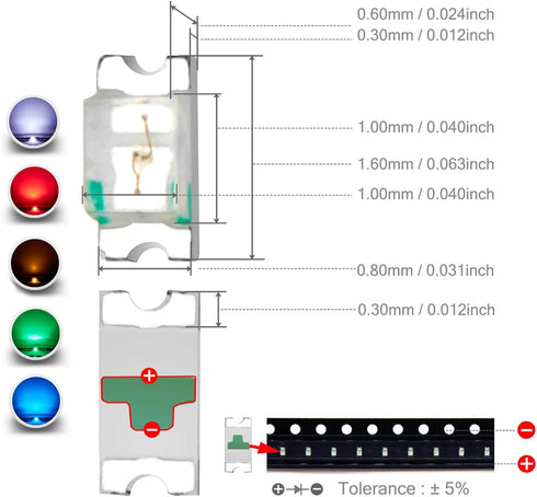 CHANZON 100 pcs 0603 SMD LED Diode Lights Assorted Kit - Mini Chip for PCB DC 20mA Super Bright Lighting