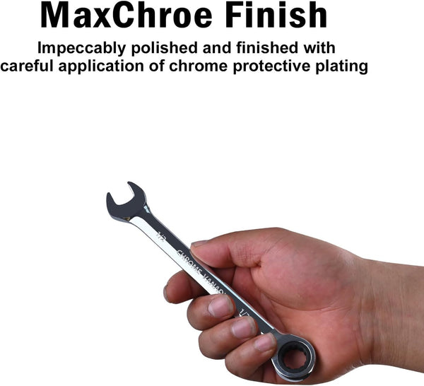 Egofine 1/2 inch Ratcheting Combination Wrench SAE, Industrial Grade Gear Spanner, 72-Tooth Ratchet