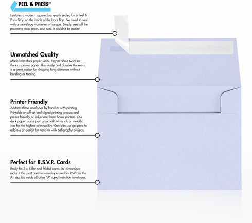LUXPaper 4Bar A1 Invitation Envelopes | Peel & Press | 3 5/8" x 5 1/8" | Lilac | 80lb. Text | 50 Qty