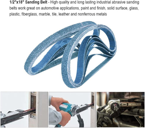 1/2 Inch X 18 Inch Sanding Belts - 4 each of 40/60/80/120 Grits, Zirconia Sanding Belts for Woodworking, Metal Polishing