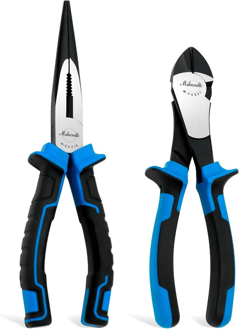 2 Pieces Plier Set, Including 8" Needle Nose Pliers and 7" Diagonal