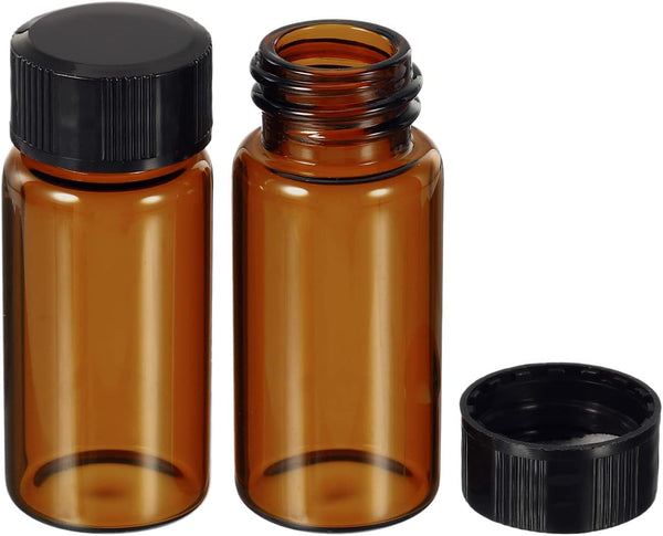 PATIKIL 10mL Reagent Media Bottle, 12 Pack Round Glass Storage Bottles with Plastic Screw Cap, Brown