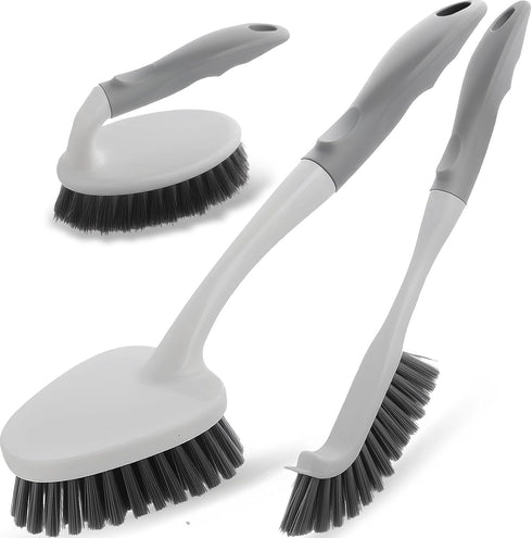 Mgitecy 3 Pack Heavy Duty Scrub Brush Set for Household Use, Long Scrub