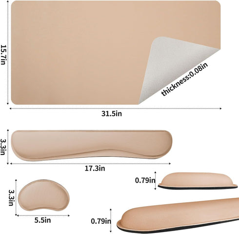 Home(31.515.7 Inches,Beige) Bloss Leather Desk Pad and Keyboard Wrist Rest, Large Mouse Pad + Keyboard Pad+Mouse Wrist