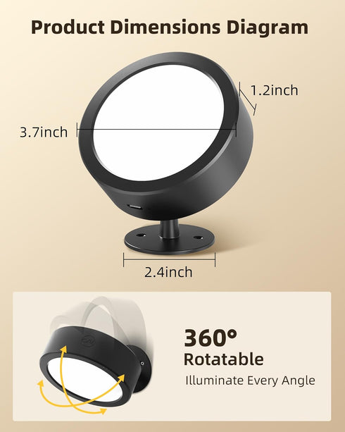5500mAh 3 360Rotation Dimmable (2 Pack) EZVALO LED Wall Mounted Lights, Rechargeable Wall Sconces Lamp, Color Temps