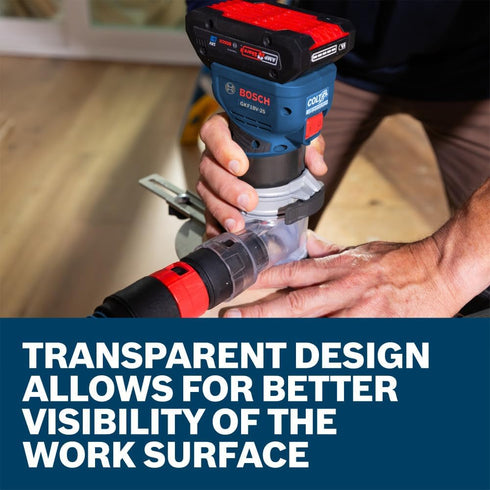 RA1132 BOSCH Edge Routing Dust Extraction Hood for Colt Palm Routers, Transparent Design for Clear Work Visibility