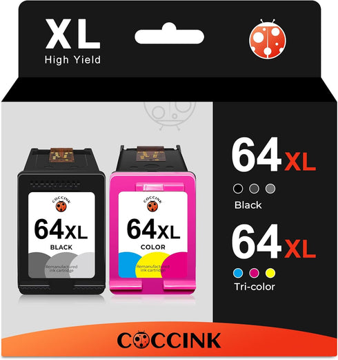 COCCINK 64XL Ink Cartridge Replacement for HP Envy Inspire 7255e, 7955e, 7958e, Envy Photo 7855, 7858, 7120, 7155,