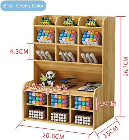 Wooden Desk Organizer, Large Capacity DIY Pen Holder Storage Box for Office, Home, School Supplies