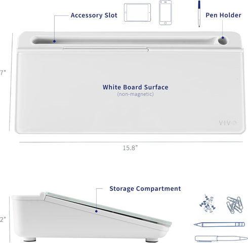 VIVO Glass 16 x 7 inch Dry Erase Board with Storage, Desktop Whiteboard Organizer with Hidden Compartments, DESK-WB16A