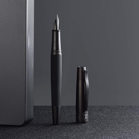 Hongdian 6013 Pure Black Solid Metal Fountain Pen with Extra Fine Nib, Senior General Ink Converter Pen in Metal Box